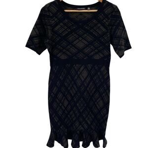 Nina Leonard Academia Witchy Dark Curvy Stretch Sweater Dress Ruffle Hem Y2K